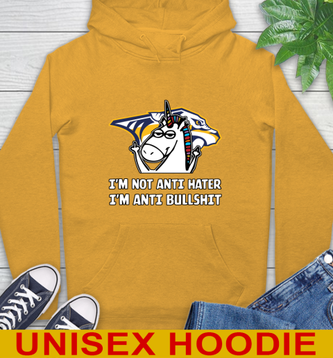 Nashville Predators NHL Hockey Unicorn I'm Not Anti Hater I'm Anti Bullshit Hoodie 3