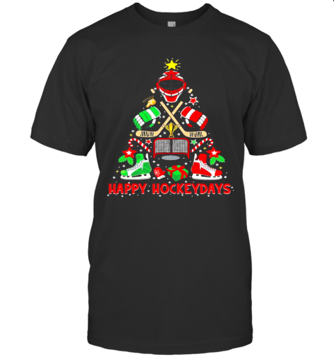 Happy Hockey Days Ice Hockey Christmas Tree Christmas T-Shirt