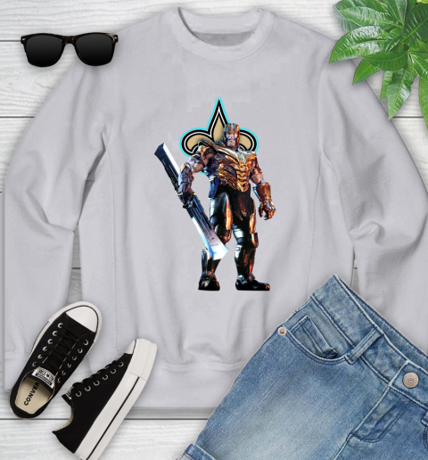 NFL Thanos Gauntlet Avengers Endgame Football New Orleans Saints Youth Sweatshirt 4