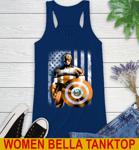 New York Islanders NHL Hockey Captain America Marvel Avengers American Flag Shirt Racerback Tank 7