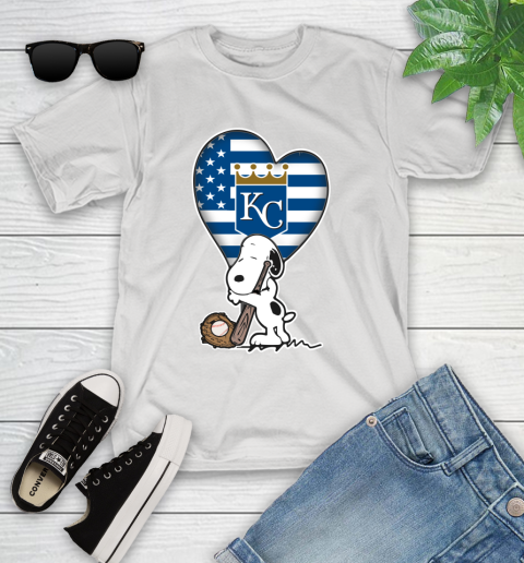 Kansas City Royals MLB Baseball The Peanuts Movie Adorable Snoopy Youth T-Shirt