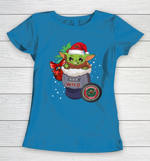 Minnesota Wild Christmas Baby Yoda Star Wars Funny Happy NHL Women's T-Shirt 7