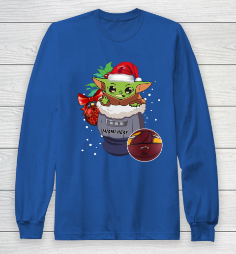 Miami Heat Christmas Baby Yoda Star Wars Funny Happy NBA Long Sleeve T-Shirt 9