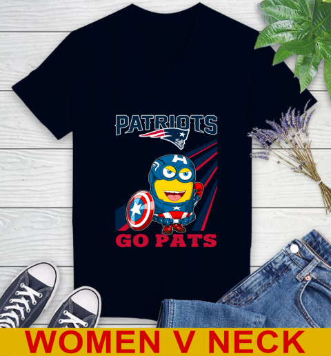 NFL Football New England Patriots Captain America Marvel Avengers Minion Shirt Women's V-Neck T-Shirt 2