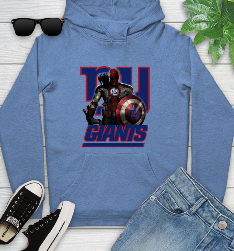 NFL Captain America Thor Spider Man Hawkeye Avengers Endgame Football New York Giants Youth Hoodie 12