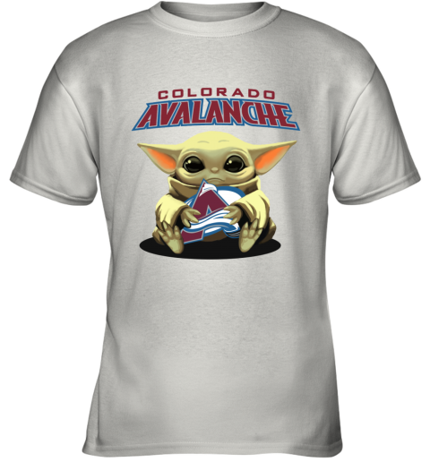 uhns baby yoda hugs the colorado avalanche youth t shirt 26 front white