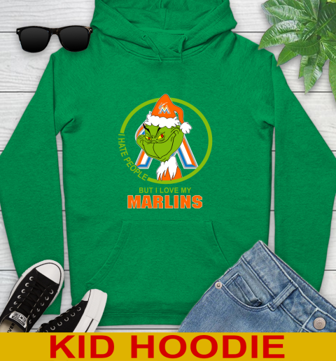 Miami Marlins MLB Christmas Grinch I Hate People But I Love My Favorite Baseball Team Youth Hoodie 8