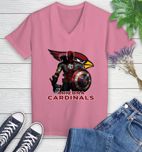 NFL Captain America Thor Spider Man Hawkeye Avengers Endgame Football Arizona Cardinals Women's V-Neck T-Shirt 13