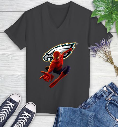 NFL Spider Man Avengers Endgame Football Philadelphia Eagles Women's V-Neck T-Shirt 8