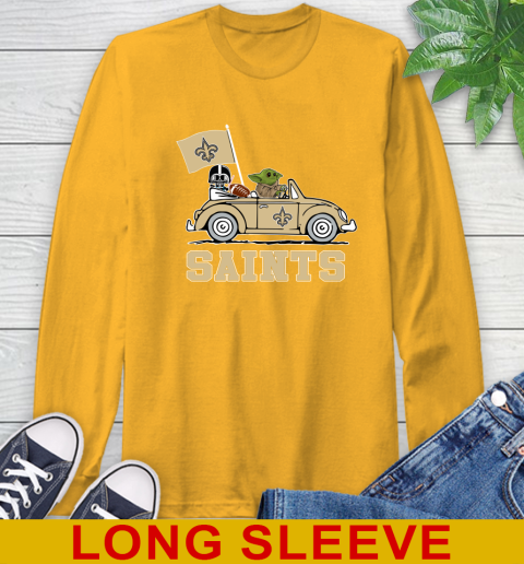 NFL Football New Orleans Saints Darth Vader Baby Yoda Driving Star Wars Shirt Long Sleeve T-Shirt 3