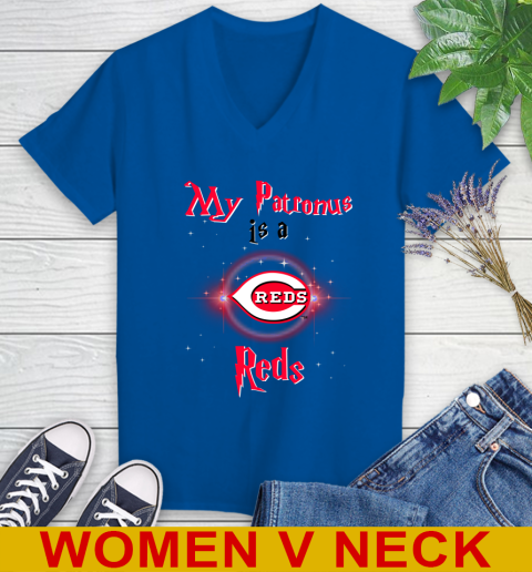 MLB Baseball Harry Potter My Patronus Is A Cincinnati Reds Women's V-Neck T-Shirt 9