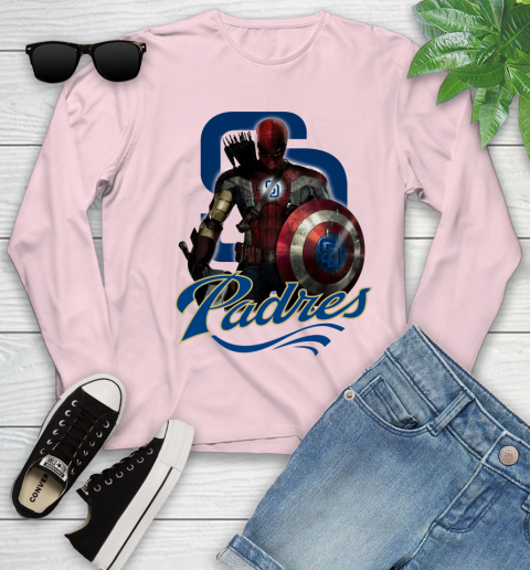 MLB Captain America Thor Spider Man Hawkeye Avengers Endgame Baseball San Diego Padres Youth Long Sleeve 10
