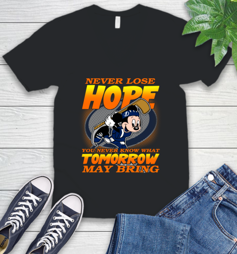 Tampa Bay Lightning NHL Hockey ootball Mickey Disney Never Lose Hope V-Neck T-Shirt
