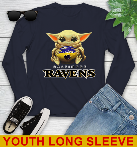 NFL Football Baltimore Ravens Baby Yoda Star Wars Shirt Youth Long Sleeve 3
