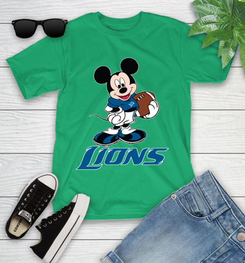 NFL Football Detroit Lions Cheerful Mickey Mouse Shirt Youth T-Shirt 6