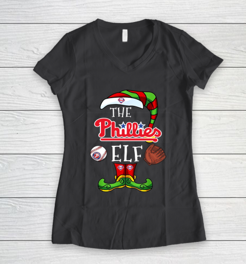 Philadelphia Phillies Christmas ELF Funny MLB Women's V-Neck T-Shirt 6