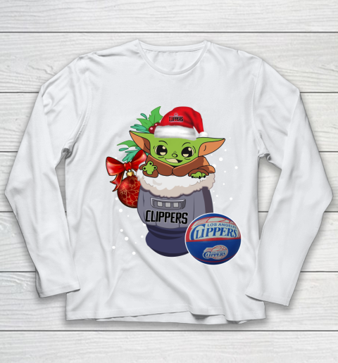 LA Clippers Christmas Baby Yoda Star Wars Funny Happy NBA Youth Long Sleeve 2