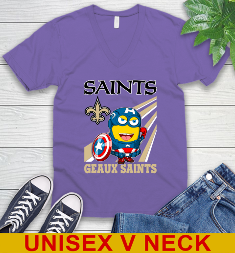 NFL Football New Orleans Saints Captain America Marvel Avengers Minion Shirt V-Neck T-Shirt 8