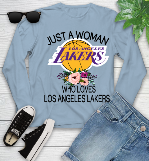 NBA Just A Woman Who Loves Los Angeles Lakers Basketball Sports Youth Long Sleeve 6