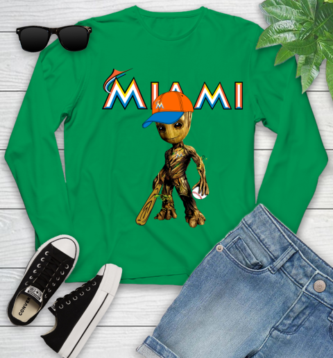 MLB Miami Marlins Groot Guardians Of The Galaxy Baseball Youth Long Sleeve 6