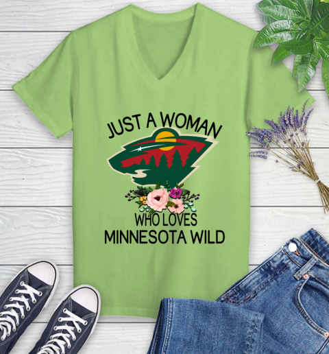 NHL Just A Woman Who Loves Minnesota Wild Hockey Sports Women's V-Neck T-Shirt 6