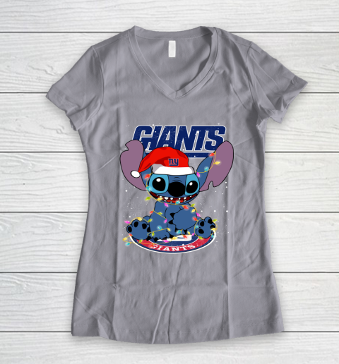 New York Giants NFL Football noel stitch Christmas Women's V-Neck T-Shirt 2