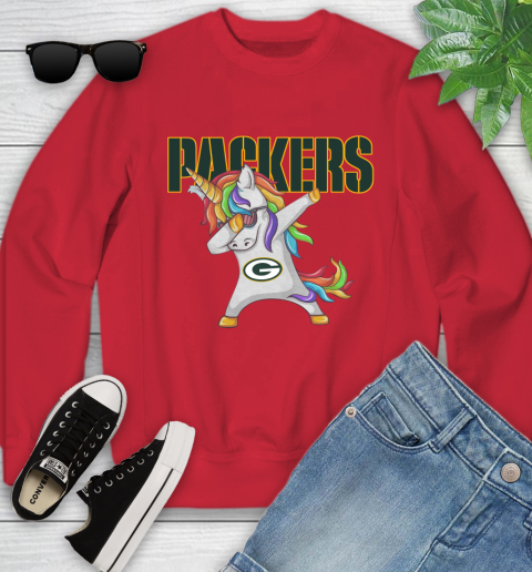 Green Bay Packers NFL Football Funny Unicorn Dabbing Sports Youth Sweatshirt 9