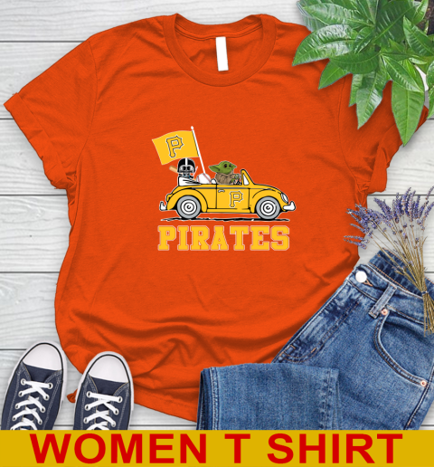 MLB Baseball Pittsburgh Pirates Darth Vader Baby Yoda Driving Star Wars Shirt Women's T-Shirt 4