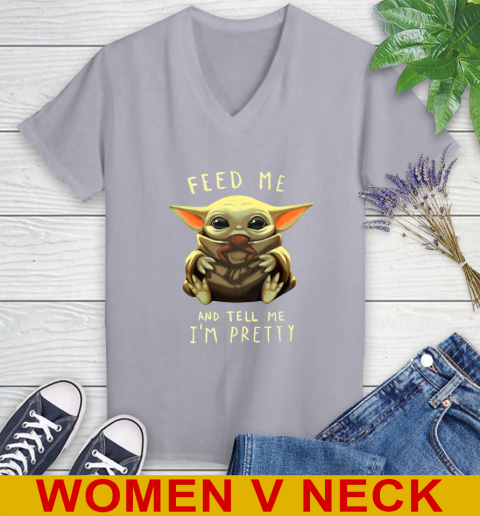 Feed Me And Tell Me I'm Pretty Baby Yoda Star Wars Shirts Women's V-Neck T-Shirt 4