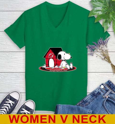 NHL Hockey New Jersey Devils Snoopy The Peanuts Movie Shirt Women's V-Neck T-Shirt 6