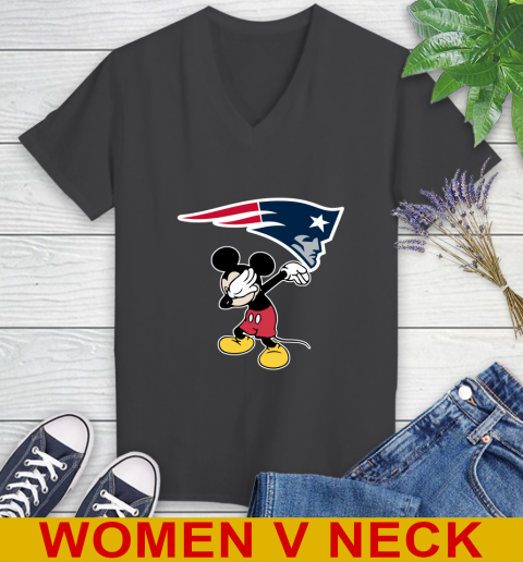 New England Patriots NFL Football Dabbing Mickey Disney Sports Women's V-Neck T-Shirt 9