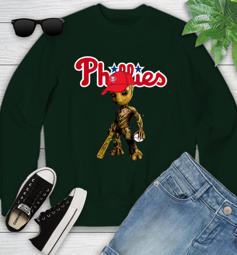 MLB Philadelphia Phillies Groot Guardians Of The Galaxy Baseball Youth Sweatshirt 10