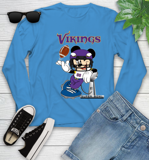 NFL Minnesota Vikings Mickey Mouse Disney Super Bowl Football T Shirt Youth Long Sleeve 7
