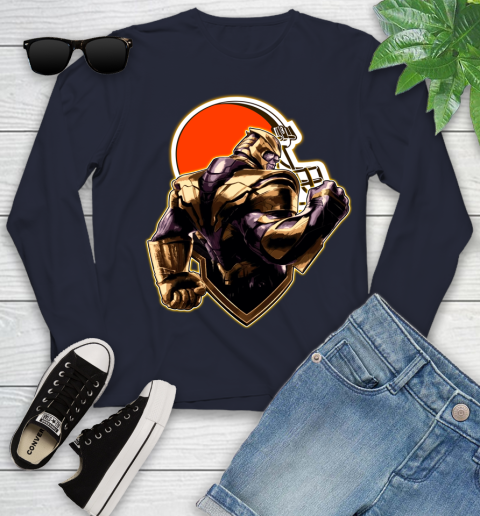 NFL Thanos Avengers Endgame Football Sports Cleveland Browns Youth Long Sleeve 3