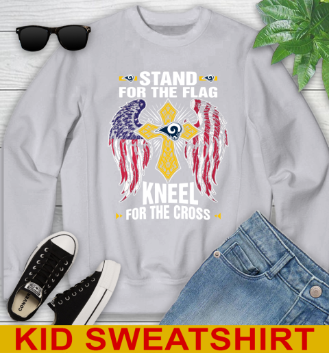 NFL Football Los Angeles Rams Stand For Flag Kneel For The Cross Shirt Youth Sweatshirt - Image 4