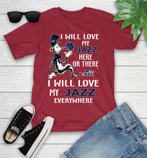 NBA Basketball Utah Jazz I Will Love My Jazz Everywhere Dr Seuss Shirt Youth T-Shirt 12