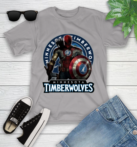 Minnesota Timberwolves NBA Basketball Captain America Thor Spider Man Hawkeye Avengers Youth T-Shirt 4