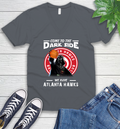 NBA Come To The Dark Side We Have Atlanta Hawks Star Wars Darth Vader Basketball V-Neck T-Shirt 4