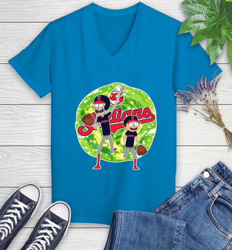 MLB Cleveland Indians Rick And Morty Baseball Sports Women's V-Neck T-Shirt 7