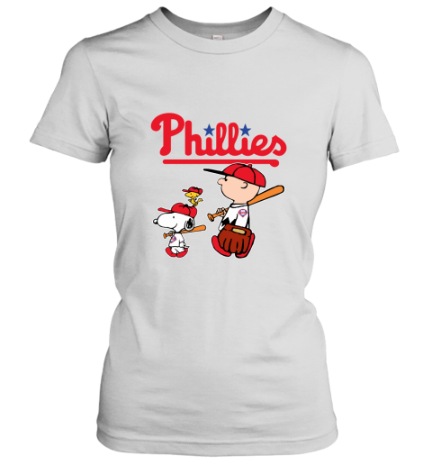Philadelphia Phillies Let's Play Baseball Together Snoopy MLB Women's T-Shirt
