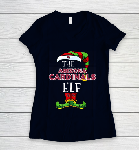 Arizona Cardinals Christmas ELF Funny NFL Women's V-Neck T-Shirt 2
