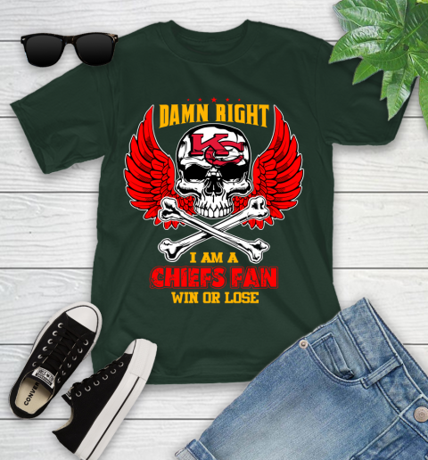 NFL Damn Right I Am A Kansas City Chiefs Win Or Lose Skull Football Sports Youth T-Shirt 5