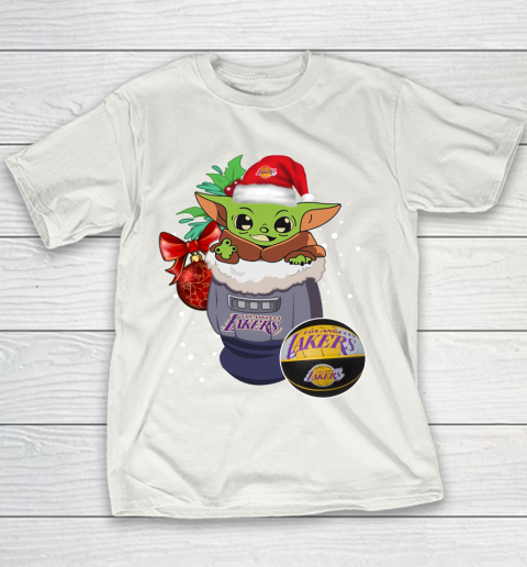 Los Angeles Lakers Christmas Baby Yoda Star Wars Funny Happy NBA Youth T-Shirt 3
