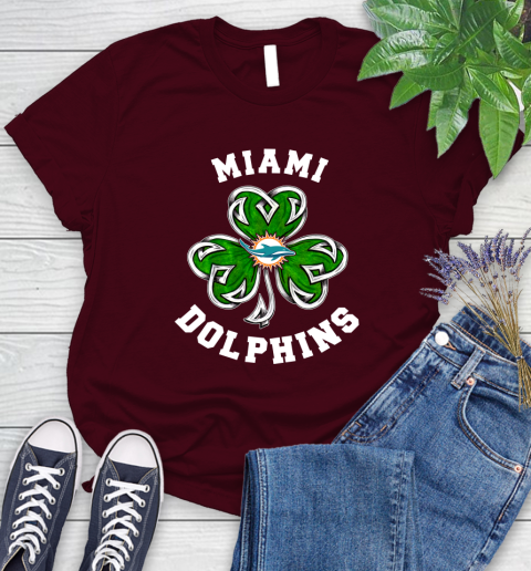 NFL Miami Dolphins Three Leaf Clover St Patrick's Day Football Sports Women's T-Shirt 7