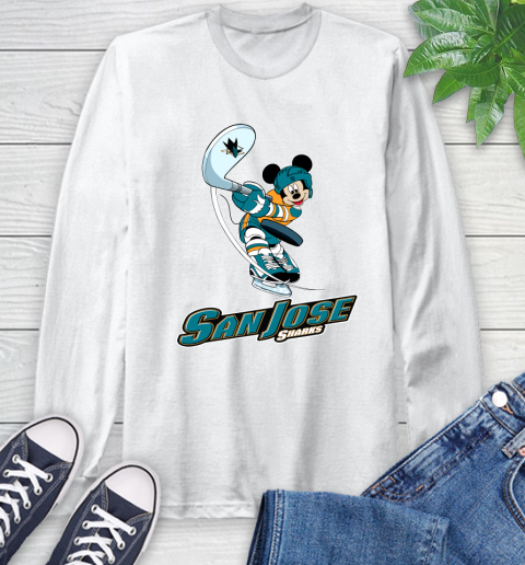 NHL Hockey San Jose Sharks Cheerful Mickey Mouse Shirt Long Sleeve T-Shirt 2