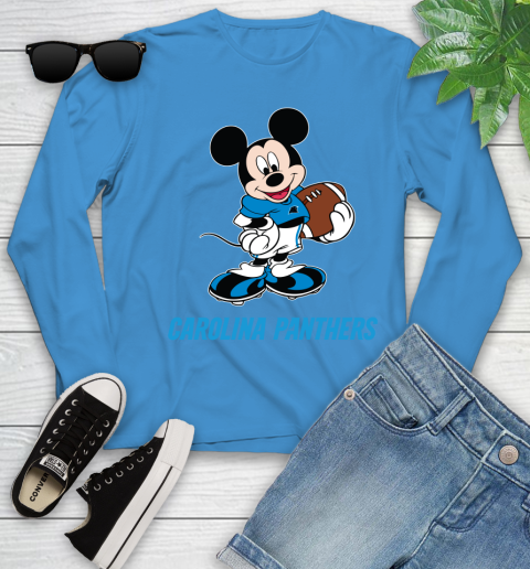 NFL Football Carolina Panthers Cheerful Mickey Mouse Shirt Youth Long Sleeve 7