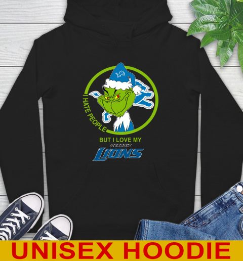 Detroit Lions NFL Christmas Grinch I Hate People But I Love My Favorite Football Team Hoodie 2