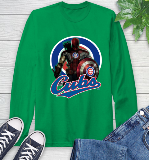MLB Captain America Thor Spider Man Hawkeye Avengers Endgame Baseball Chicago Cubs Long Sleeve T-Shirt 7