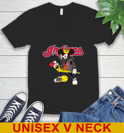 Cleveland Indians MLB Baseball Mickey Peace Sign Sports V-Neck T-Shirt 2