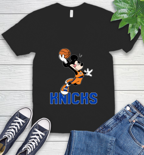 NBA Basketball New York Knicks Cheerful Mickey Mouse Shirt V-Neck T-Shirt